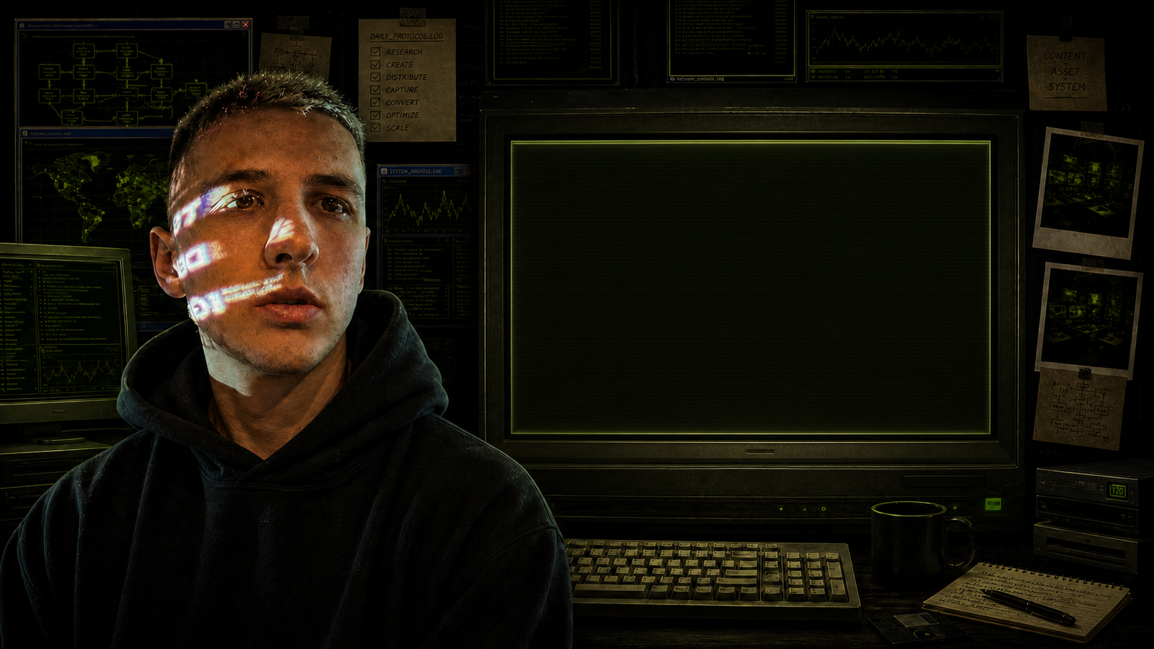 Andrei Kozlov beside the REELS MONEY MACHINE video screen